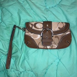 Coach Tan Leather wristlet wallet purse